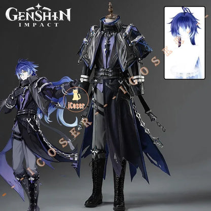 Genshin Impact Kyryll Chudomirovich Flins Cosplay Costume Wig Uniform Game Cos Outfit Halloween Party for Women Men Carnival Set
