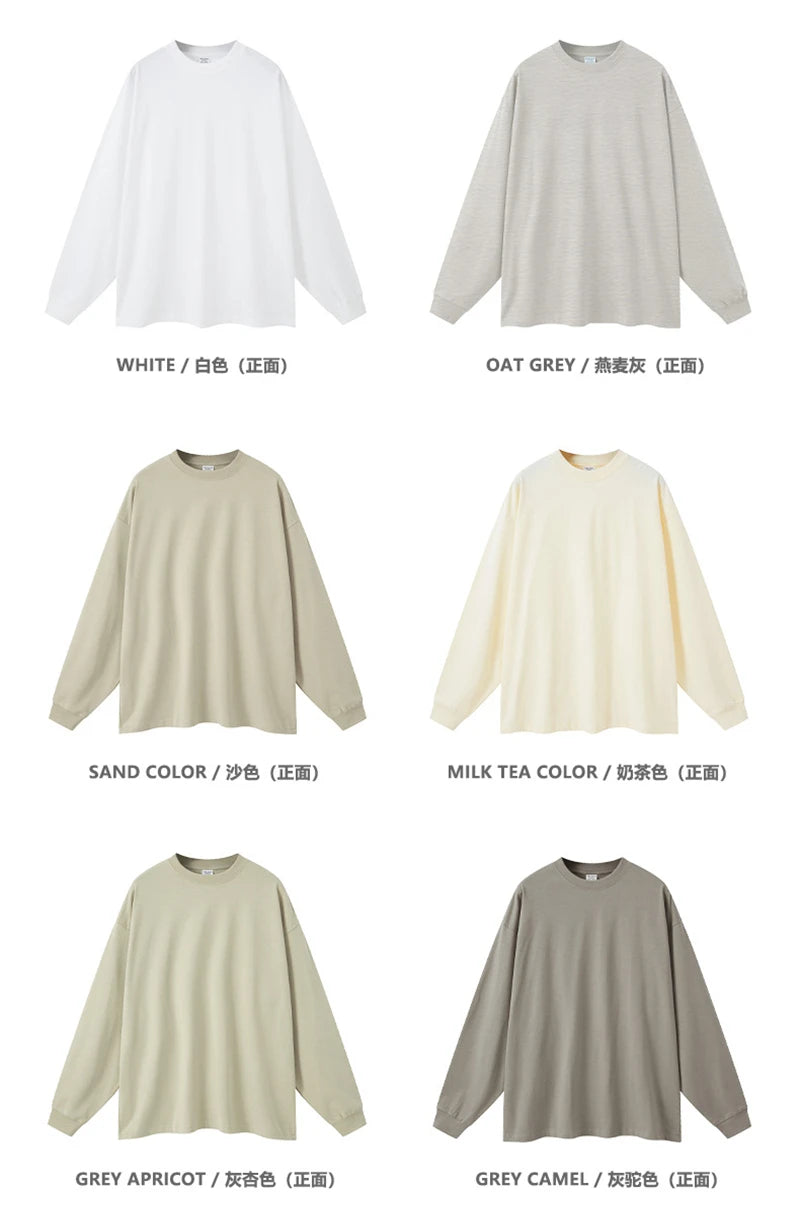 ZODF NEW Autumn Men's Solid Full Sleeve T Shirts Unisex Loose Oversized Casual 305GSM Cotton Basic T-Shirt Brand TEE HY0209