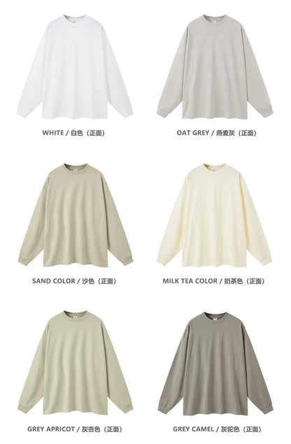 ZODF NEW Autumn Men's Solid Full Sleeve T Shirts Unisex Loose Oversized Casual 305GSM Cotton Basic T-Shirt Brand TEE HY0209