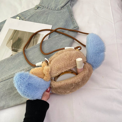 New Disney Stitch Cartoon Plush Backpack Cute Winter Gift For Girls Stuffed Animal Toy Plushie Bag Kids Carry-On Satchel