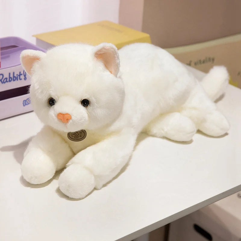 45/60cm Realistic White Cat Plush Toy Cute Lifelike Cat Stuffed Doll Soft Animal Plushies Birthday Gifts For Girl Home Decor