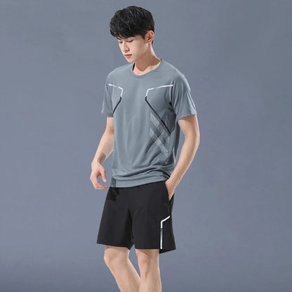 Chrlck Men’s Quick Drying Breathable Running and Hiking 2-Piece Outdoor Sports Set