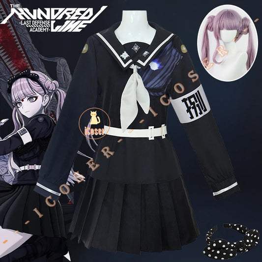 The Hundred Line Kako Tsukumo Cosplay Costume Wig Battle Uniform Skirt Hairband Last Defense Academy Halloween Party for Women