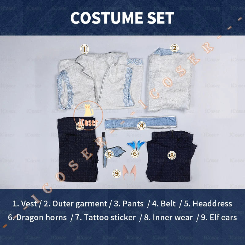 Anime Movies Nezha Aobing Cosplay Costume Wig Hanfu Uniform Horns Sticker Ao Bing Ancient Clothing Ne Zha 2 Halloween Women Men