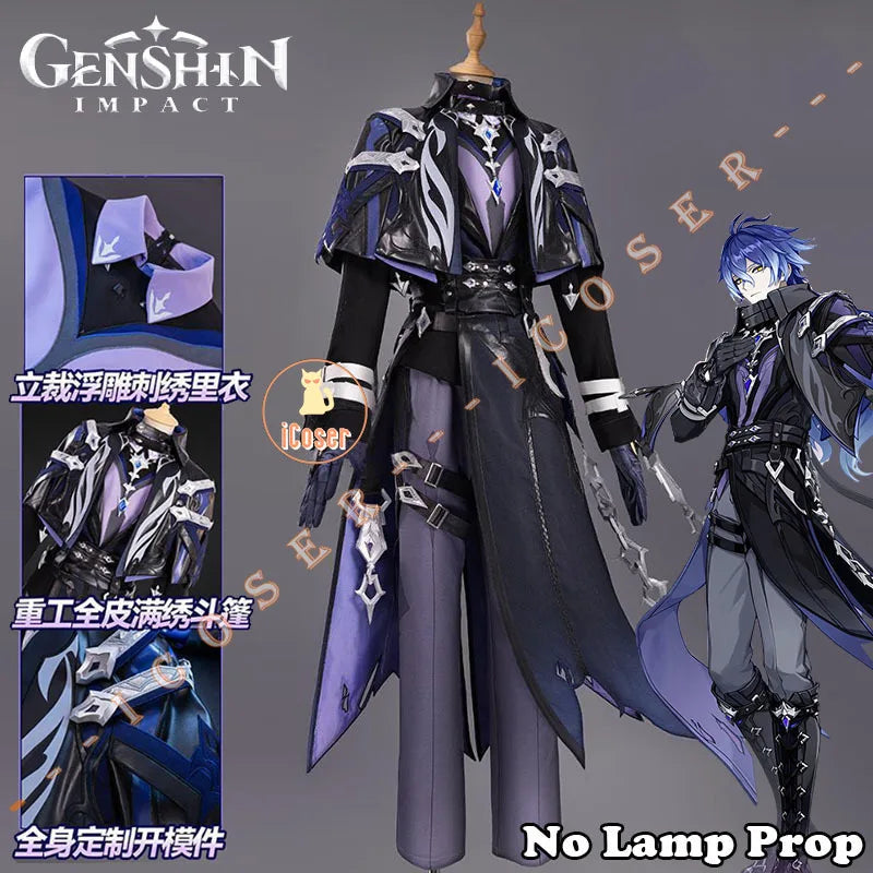Genshin Impact Kyryll Chudomirovich Flins Cosplay Costume Wig Uniform Cloak Carnival Halloween Party for Women Men Props iCoser