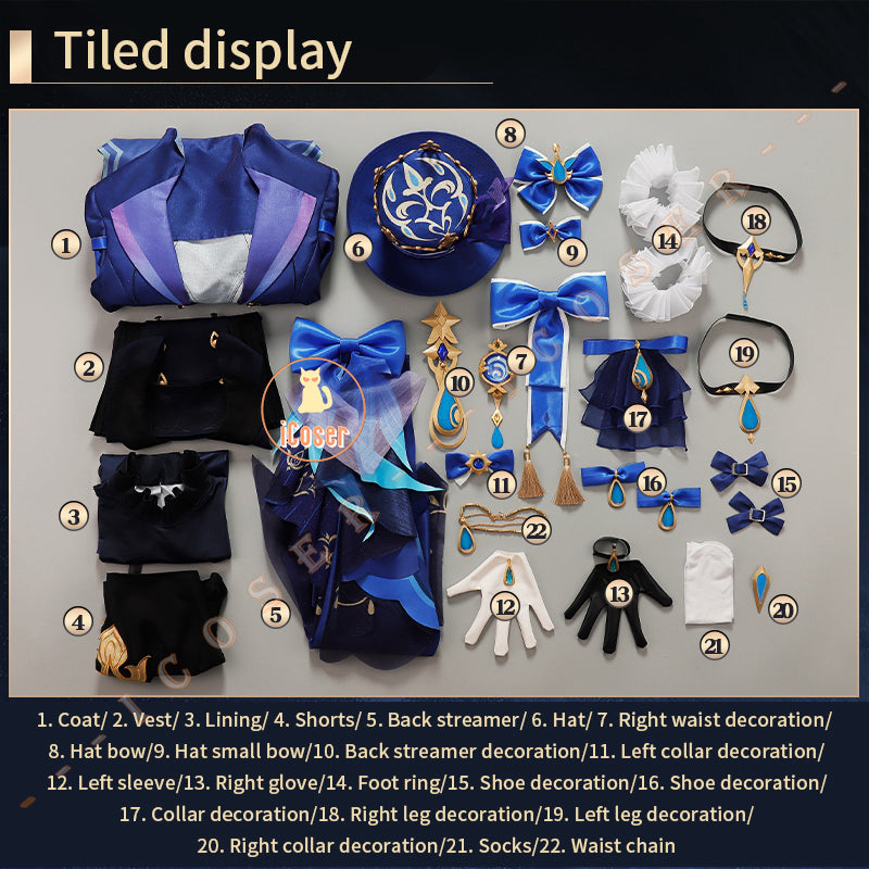 iCoser Focalors Furina Cosplay Costume Wig Dress Genshin Impact Fontaine Uniform Hat Pneuma Ousia God of Justice for Women Props