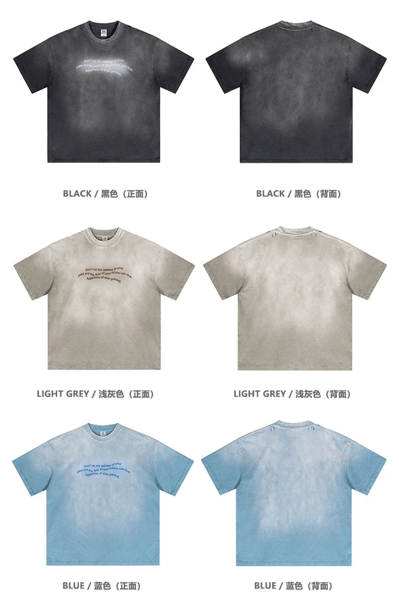 ZODF Summer High Street Printing T-Shirts For Men Unisex Retro Washed 250gsm Ripped Cotton T Shirt Brand Tops HY0858