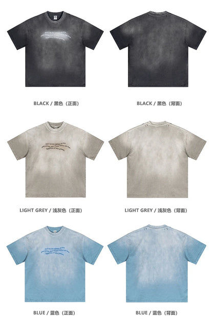 ZODF Summer High Street Printing T-Shirts For Men Unisex Retro Washed 250gsm Ripped Cotton T Shirt Brand Tops HY0858