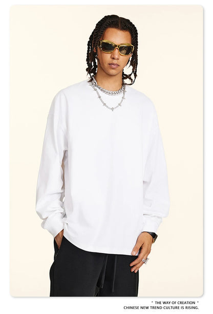 ZODF New 2024 Autumn 225gsm Loose Solid T-Shirt For Men Retro Unisex Antibacterial Full Sleeve T Shirts Brand Tops HY0871