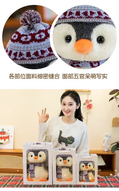 20-35cm Cute Penguin Wear Hat & Scarf Plush Toys Stuffed Animal Penguin Backpack Bags for Kids School Birthday Gift Xmas Decor
