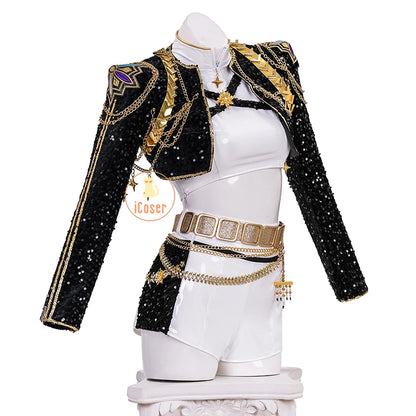 KPop Demon Hunters Rumi Cosplay Costume Black Gold Stage Costume Uniform Huntrix Performance Outfit Halloween Party Women Girls