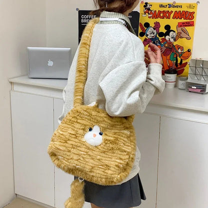 Cute Cat Plush Crossbody Bag for Women's New Instagram Soft and Cute Furry Large Capacity High-end Sensory Communication Tote