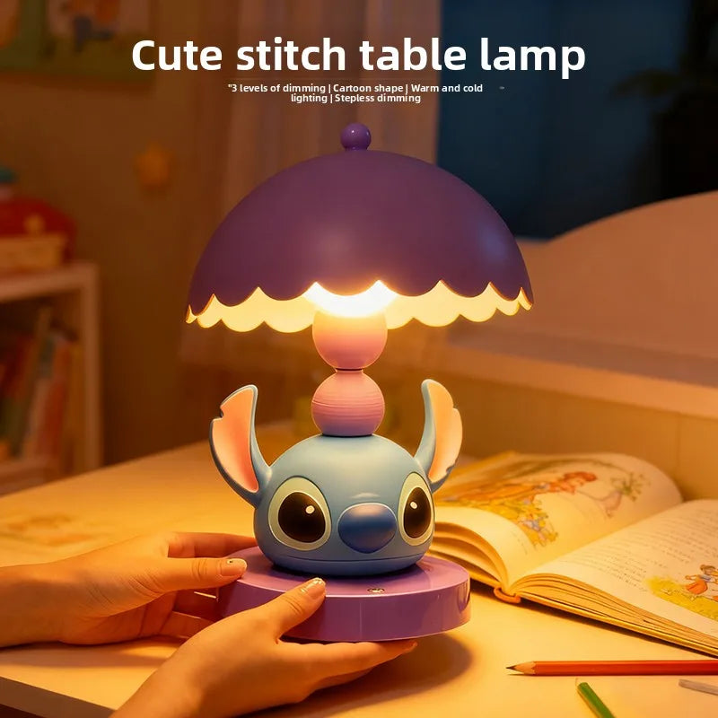 Cute Disney Lilo&Stitch Bedroom Bedside Lamp Anime Figure Table Lamp USB Plug 3 Color Dimming Living Room Study Atmosphere Light