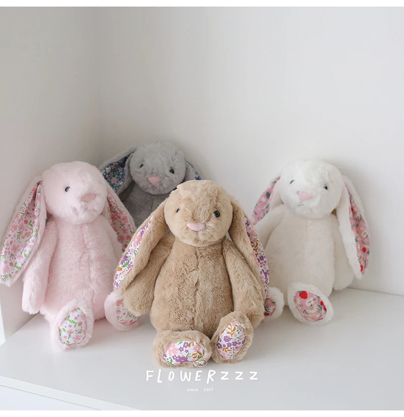 30cm Cartoon Floral Rabbit Plush Toy Pink White Bonnie Rabbit Stuffed Animal Doll Children's Room Decor Birthday Gift For Girl