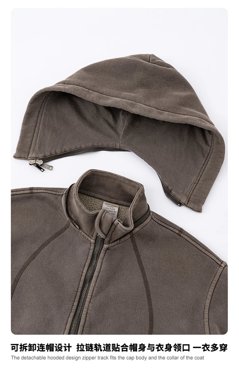 ZODF Vintage 2025 Winter Batik Washed Crop Hoodies Female Girls Remove Hood Heavy Weight Sport 400gsm Hooded Coat HY1085