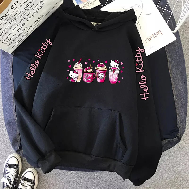 Women's Sportswear Sanrio Japan Harajuku Hello Kitty Tops Cute Clothes Pattern Hoodie Winter Long Sleeve Jacket Women Winter
