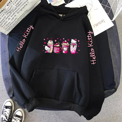 Women's Sportswear Sanrio Japan Harajuku Hello Kitty Tops Cute Clothes Pattern Hoodie Winter Long Sleeve Jacket Women Winter