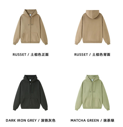 ZODF Basic Winter Men Fleece Zipper Hoodies Unisex Casual Loose 350gsm Warm Solid Hooded Sweatshirts Coats 18 Colors HY0726