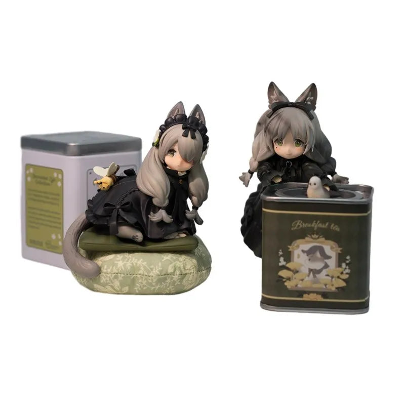 12cm Tea Party Cat Anime Figure Q Version Kawaii Tea Time Cats Tea Pot Cat Action Figure Collection Model Japanese Dolls Hobbies