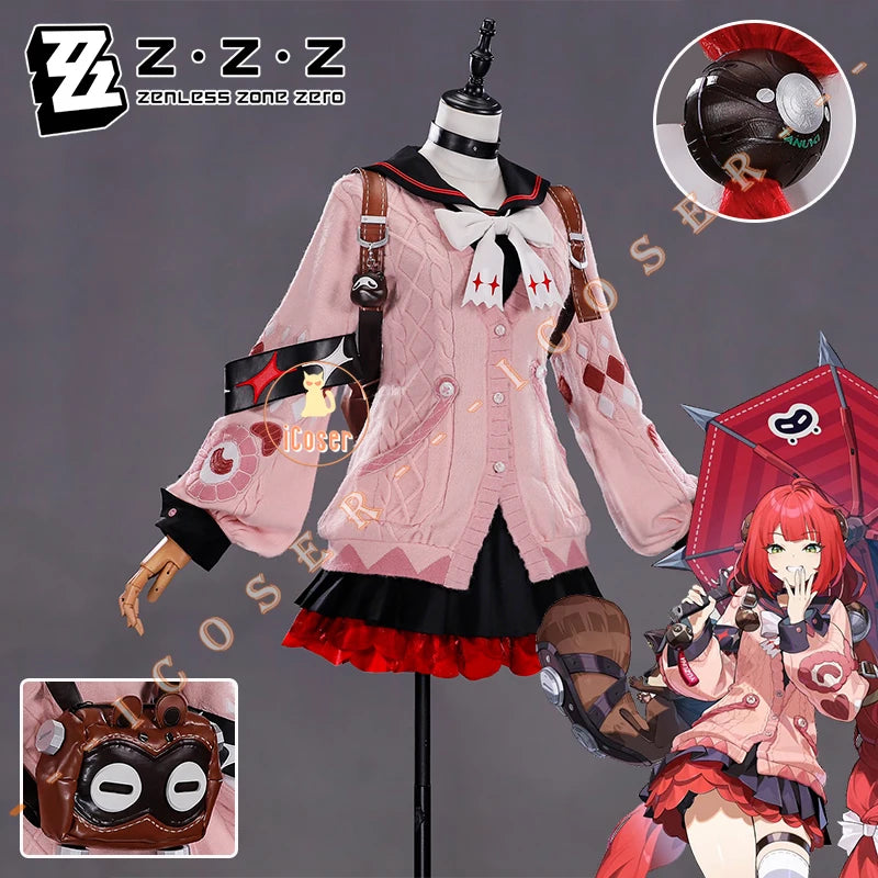 Zenless Zone Zero Ukinami Yuzuha Cosplay Costume Wig Skirt Sweater Uniform Backpack Headwear Spook Shack Halloween Party Women