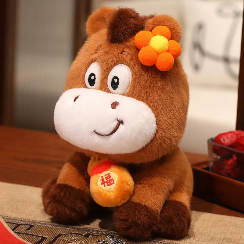 22cm Cartoon Cute Horse Plush Toy Sunflower Lion Dance Decorative Pony Plushies Soft Doll Kawaii Lunar New Year Gift