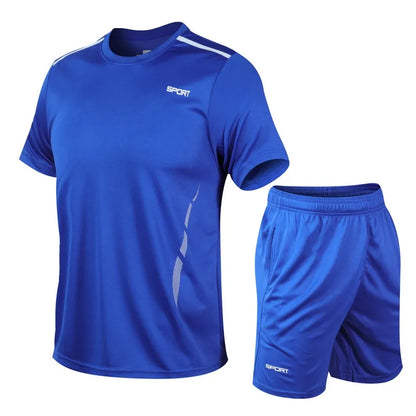 Chrlck Men’s Quick Drying Breathable Running and Outdoor Sports Set – T-Shirt Shorts with Soft Elasticity for Hiking