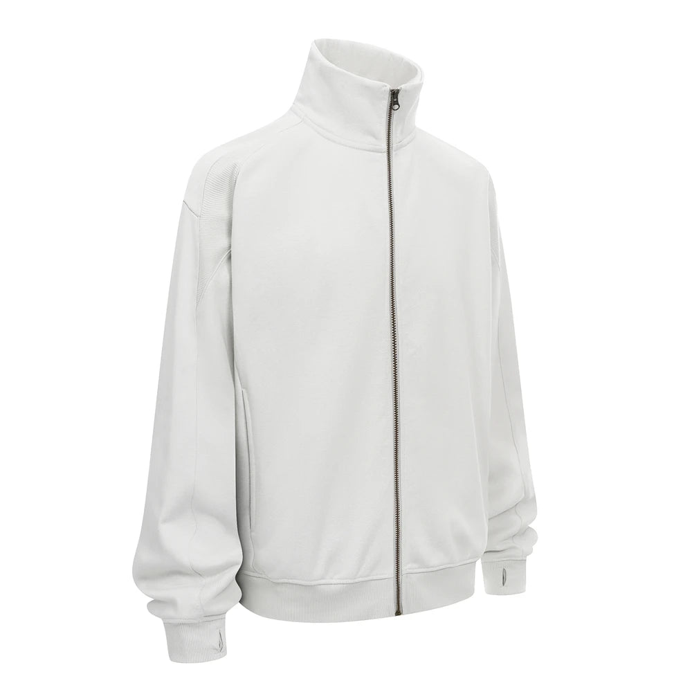 ZODF 430gsm Heavyweight Solid Zipper Hoodie for Men Unisex Loose Stand Collar Coat HY1101 Autumn 2025 Fashion - White