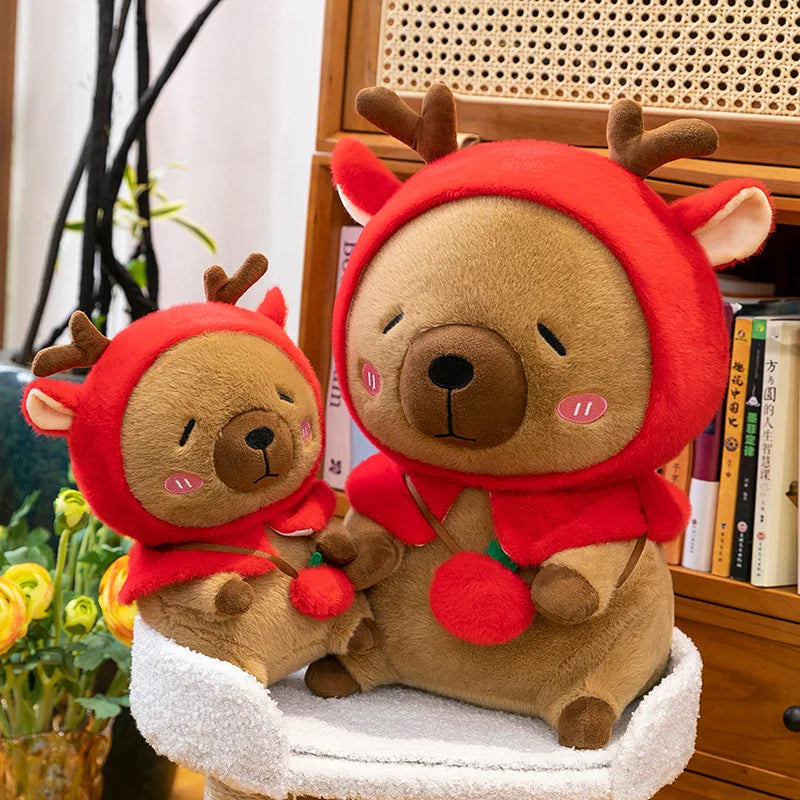 Plush Reindeer Capybara Transforming Stuffed Animal Cute Deer Cavy Doll for Kids Birthday Xmas Gift Soft Toy Bear