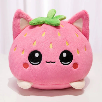 Kawaii Strawberry Cat Plush Toy Cute Pink Cat Stuffed Animal Cuddly Doll Soft Cartoon Plushies Birthday Gift for Girl Home Decor