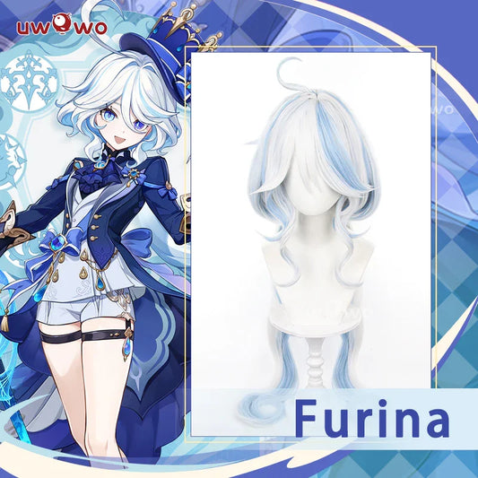 UWOWO Furina Cosplay Wig Game Genshin Impact Furina Fontaine Cospaly Wig Light Blue And Silver Long Hair