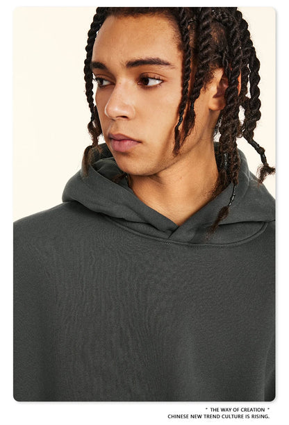 ZODF New 2024 Autumn Winter Men 345gsm Fleece Hoodies Unisex Women Relax Fit Warm Solid Hooded Pullovers Sweatshirts HY0863