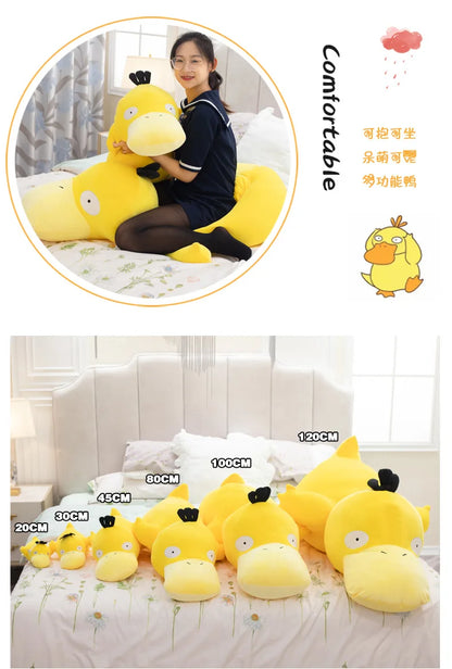 Super Big Size 100cm Pokemon Psyduck Plush Toy Soft Yellow Duck Doll Stuffed Animal Plush Toy Gift for Girlfriend Present Pillow