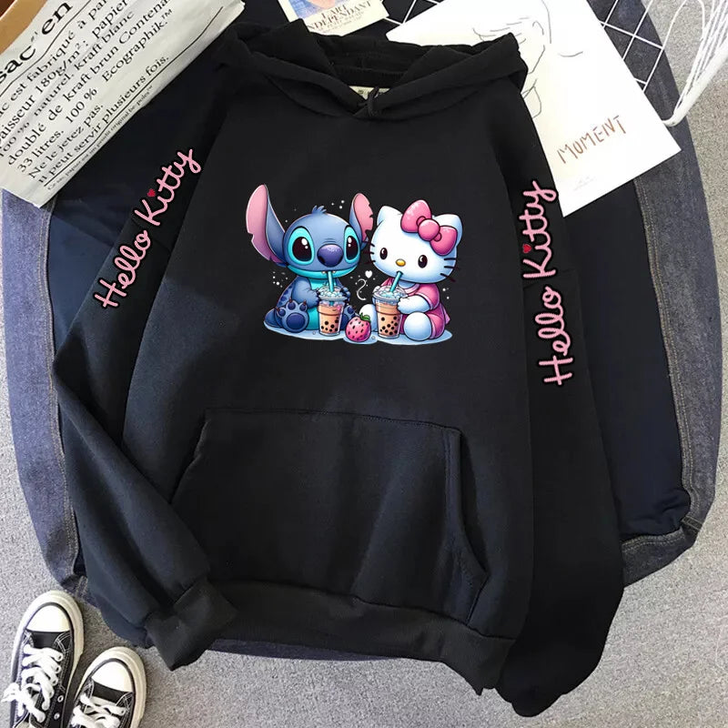 Women's Sportswear Sanrio Japan Harajuku Hello Kitty Tops Cute Clothes Pattern Hoodie Winter Long Sleeve Jacket Women Winter