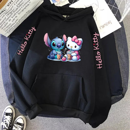 Women's Sportswear Sanrio Japan Harajuku Hello Kitty Tops Cute Clothes Pattern Hoodie Winter Long Sleeve Jacket Women Winter
