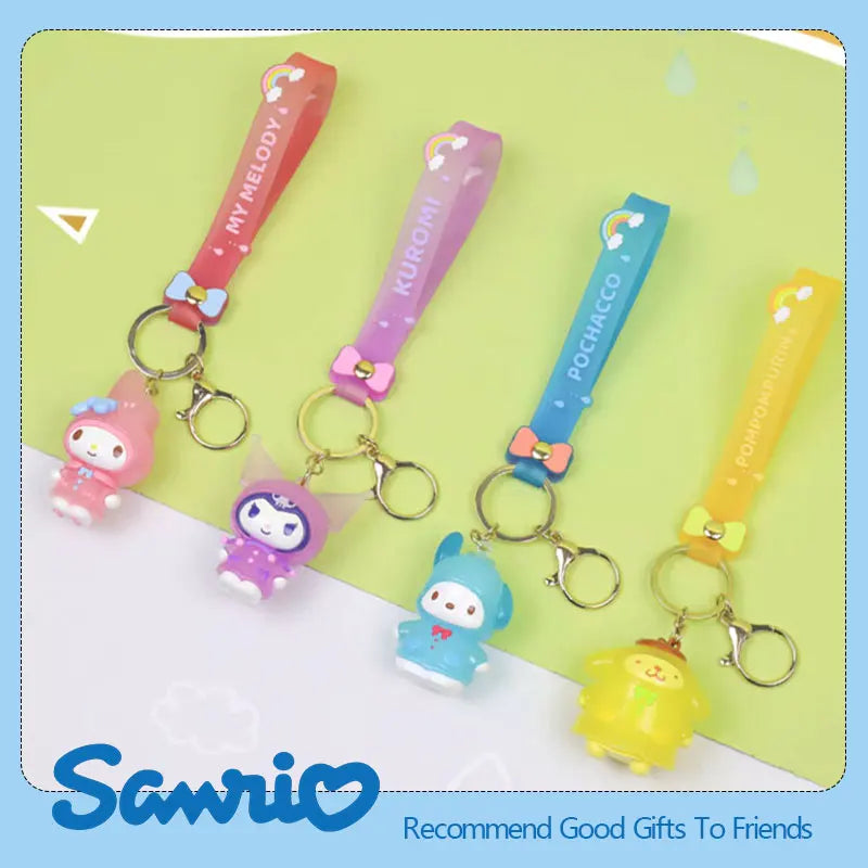 Sanrio Kuromi Pompompurin Mymelody Pochacco Hello Kitty Figure Pendant Keychain Holder Keychain Car Keyring Kids Birthday Gift