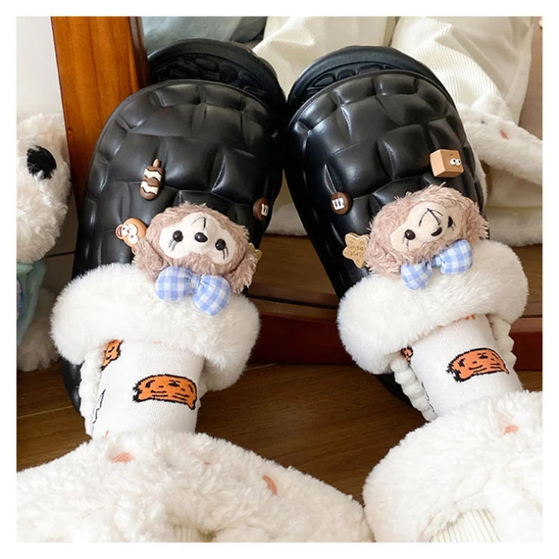 Disney Shelliemay Detachable Cotton Shoes Eva Thick Bottom With Velvet For Outer Wear, Warm And Waterproof Adult Cotton Dragging