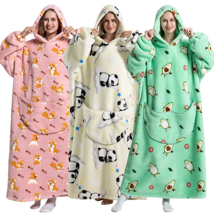Women Hoodies Winter Clothes Flannel Panda Avocado Long Tops Oversized Blanket Hoodie for Men Home Wear Casual Korean Hoodie