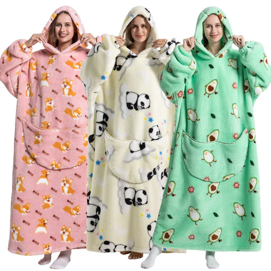 Women Hoodies Winter Clothes Flannel Panda Avocado Long Tops Oversized Blanket Hoodie for Men Home Wear Casual Korean Hoodie