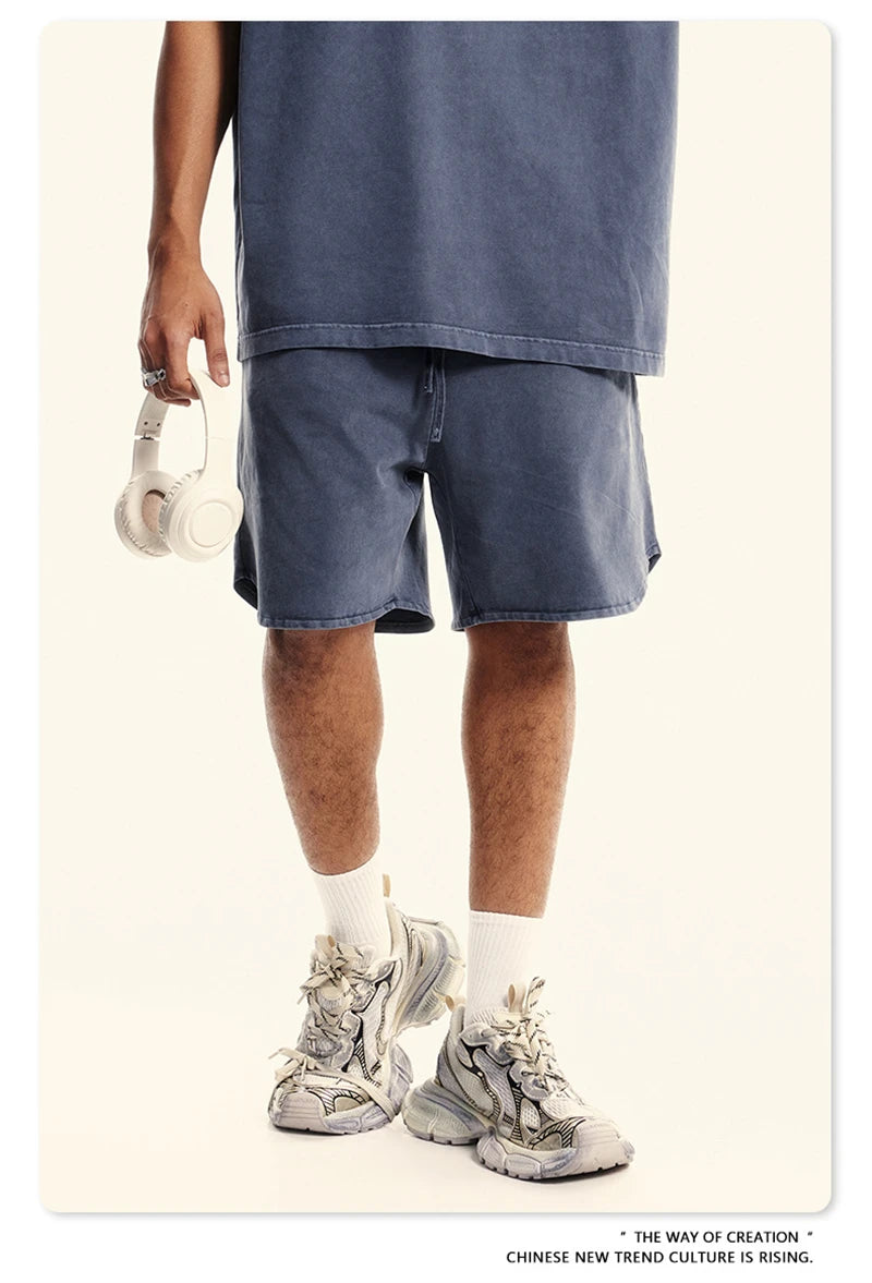 ZODF New 2024 Men Washed Plush Cotton Shorts Unisex Couple Loose 358gsm Distressed Comfortable Short Pants Streetwears HY0807