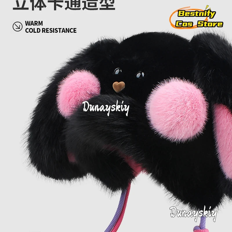 Bestnify Cos Fluffy Blusher Rabbit Plush Hat 54-58CM Polyester