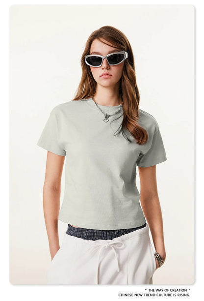 ZODF Women 2025 Summer 255gsm Cotton T-Shirts Hotsweet Girls Casual Solid Comfortable Sport T Shirt Brand Tops HY0978