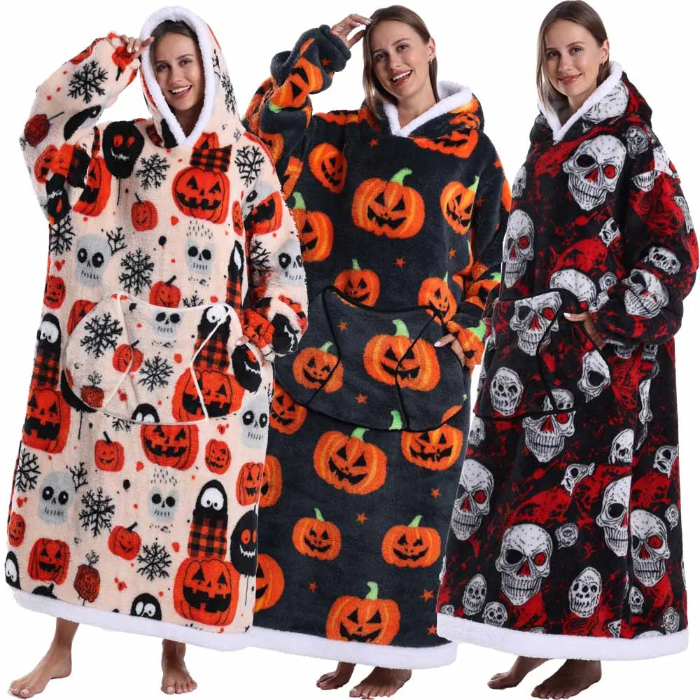 Man Pajamas Winter Long Men Bathrobe with Hood Luxury Fluffy Woman Dressing Gown Warm Halloween Pijamas Home Wear Towel Robe