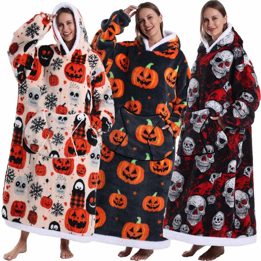 Man Pajamas Winter Long Men Bathrobe with Hood Luxury Fluffy Woman Dressing Gown Warm Halloween Pijamas Home Wear Towel Robe