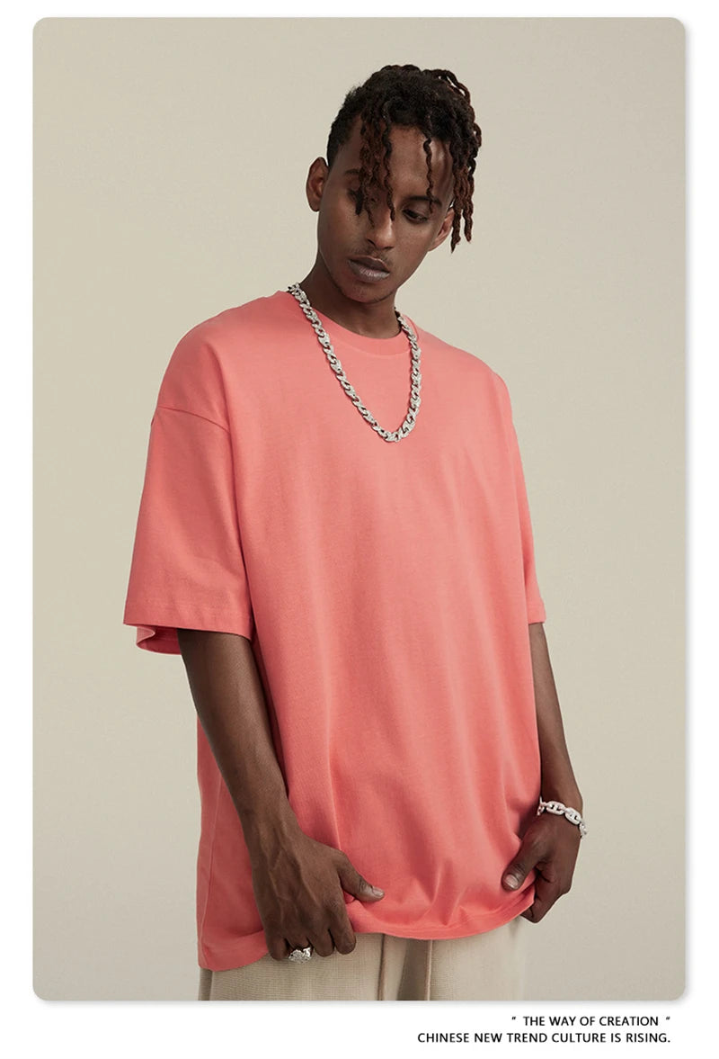 ZODF Trendy Summer 260gsm Cotton Oversized T Shirts For Men Unisex Male Kanye West High Street Solid Tees Brand Tops HY0122