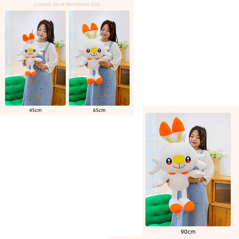 50/90cm Scorbunny Pokemon Large Plush Toys Anime Doll Cute Giant Pokémon Rabbit Cartoon Stuffed Plushie Pillow Gift for Kid Xmas