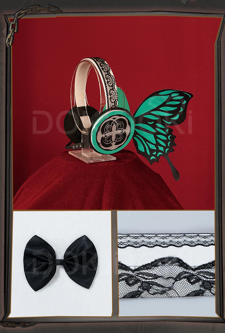 Lukaa Cosplay Costume DokiDoki-R Women Cute Black Full Dress Lukaa Cosplay Headphone Butterfly Female Cosplay