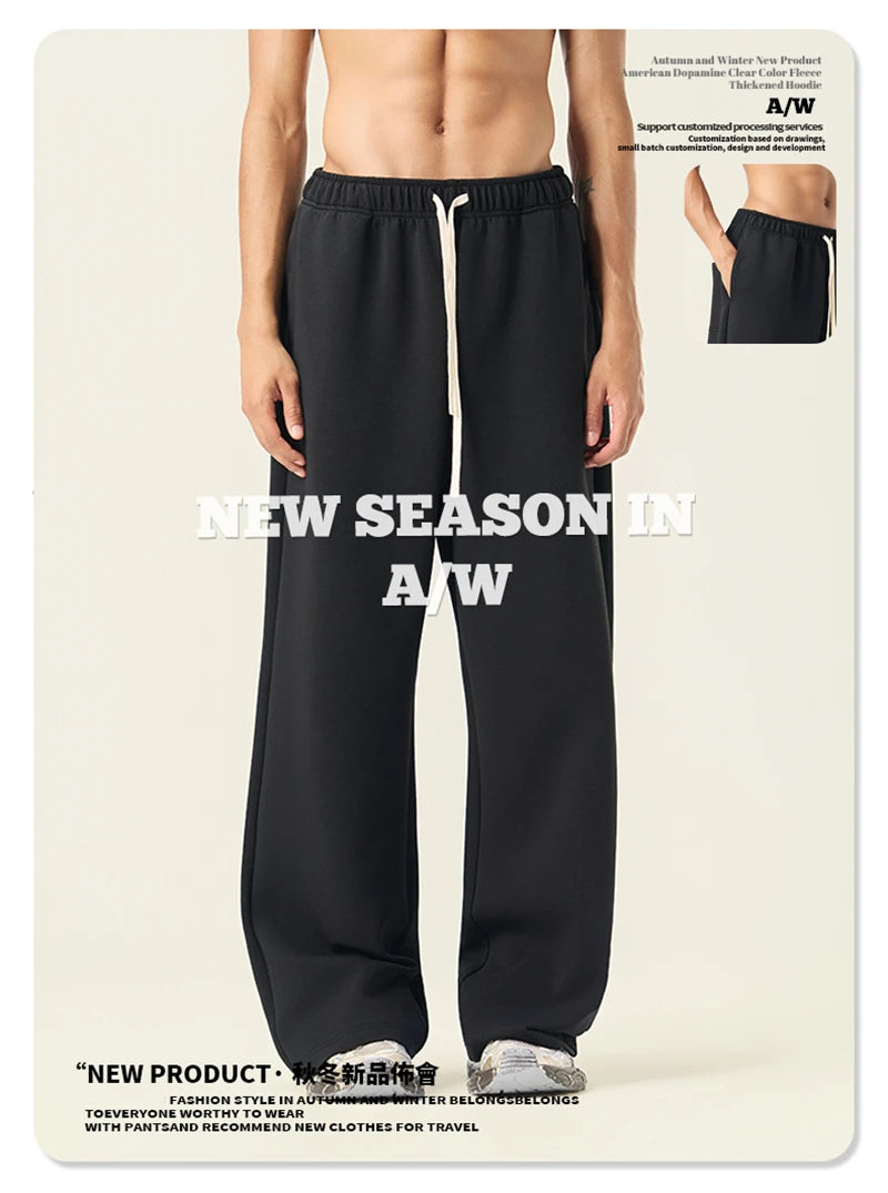 ZODF Casual 350gsm Fleece Unisex Loose Fit Wide Leg Straight Pants Warm Sport Trousers Winter HY0037