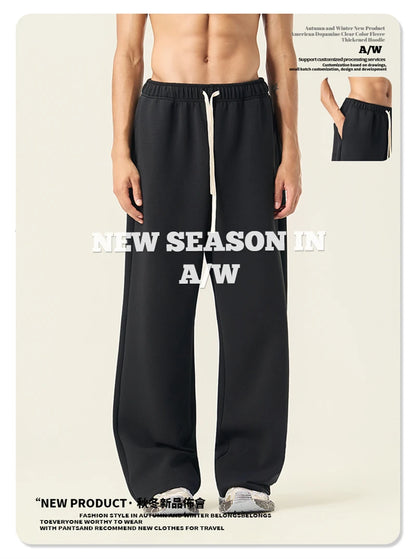 ZODF Casual 350gsm Fleece Unisex Loose Fit Wide Leg Straight Pants Warm Sport Trousers Winter HY0037