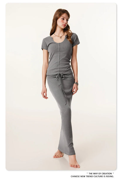 ZODF Women Retro 2025 Summer 275gsm U Collar Washed T-Shirts Hotsweet Girls Sexy Slim Fit T Shirt Brand Tees HY0992