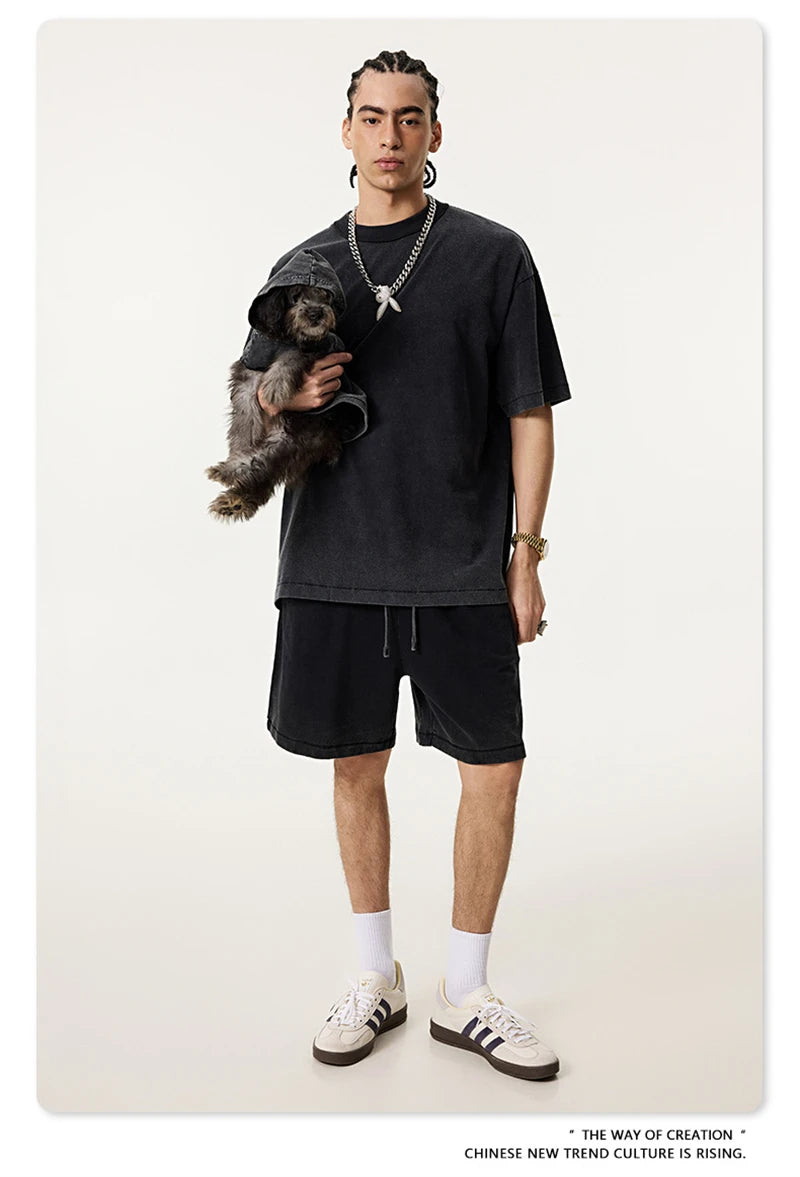 ZODF 2025 Summer Washed 275gsm Solid Cotton T-shirt For Men Unisex Oversized Short Sleeve T Shits Brand Tops HY0981